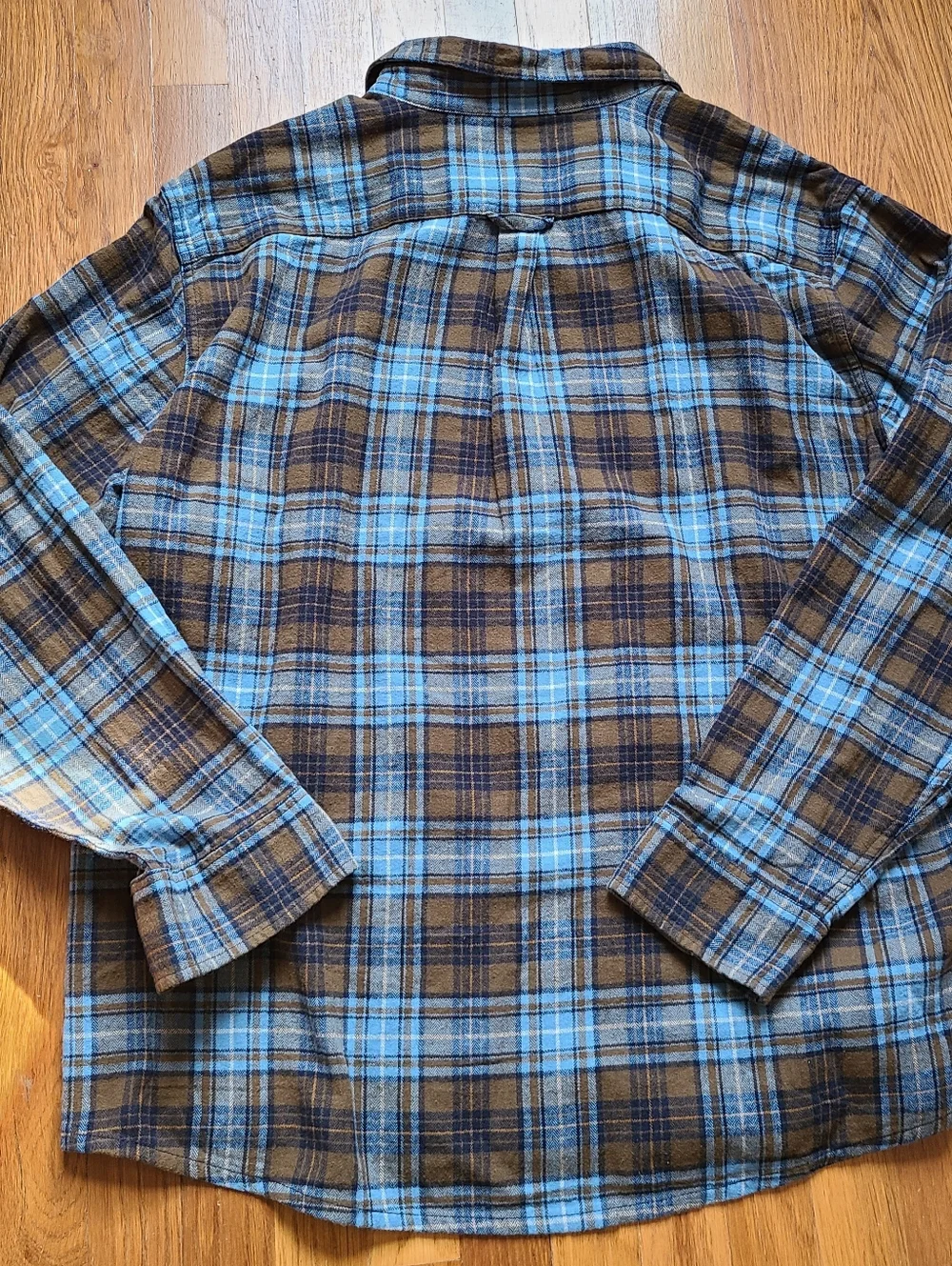 Eddie Bauer Plaid Button-Down Shirt Flannel- Light Blue & Brown Sz XXL - Picture 2 of 6